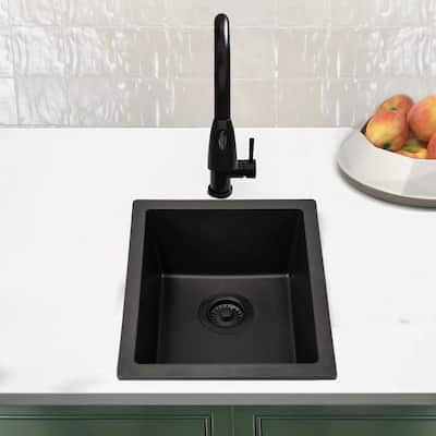 Highpoint Collection European Granite Composite Bar Sink and Drain Set - 15" x 18" x 7.6"