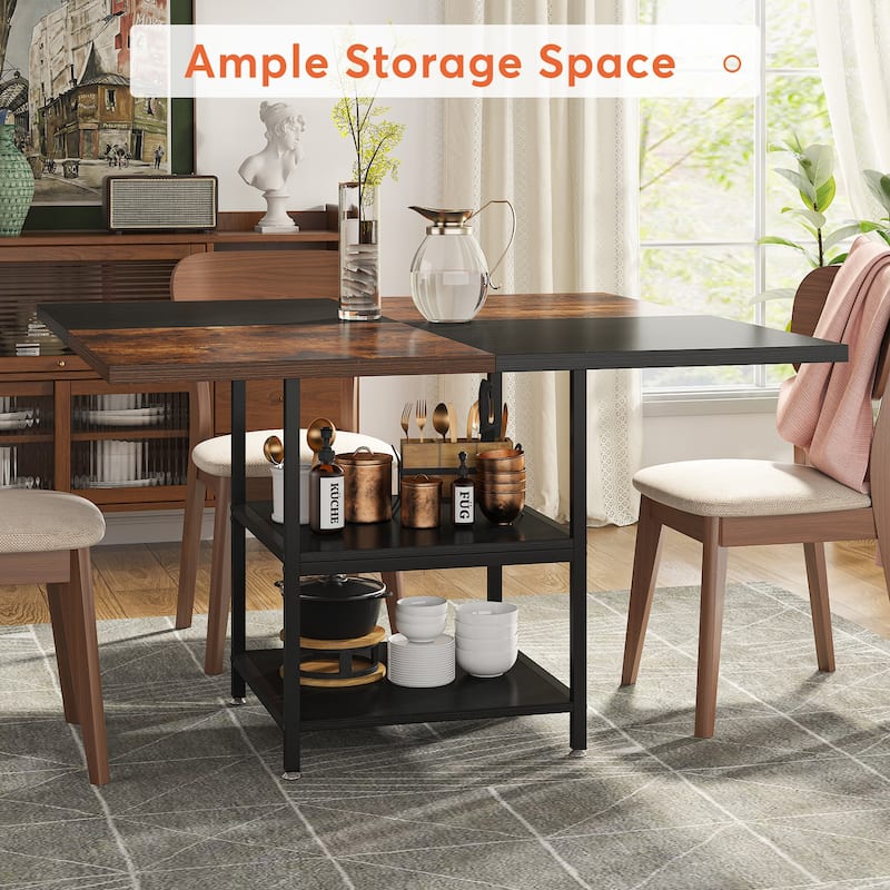 Kitchen Table Dining Table for 4 with Storage Shelf Metal Legs Wood Table Top for Home Dining Room Living Room