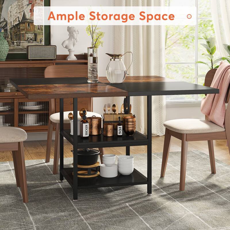 Dining Table with Storage Shelves for 4 People, Rustic Color Contrast Kitchen Table