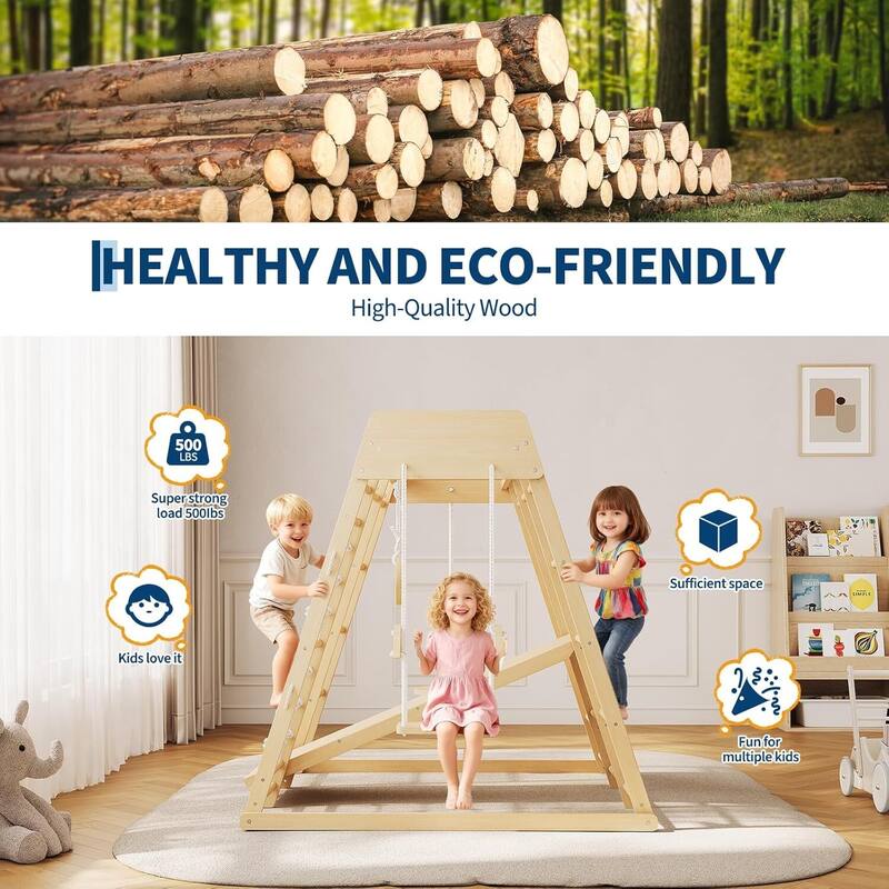 6-in-1 Indoor Playground Jungle Gym Kids Climbing Toys, Climber Playset with Slide