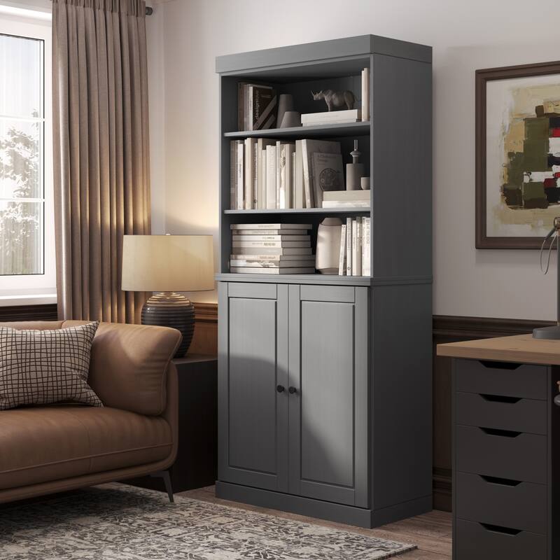 Palace Imports Solid Wood 6-Shelf Bookcase, Raised Panel Doors, Adjustable Shelves