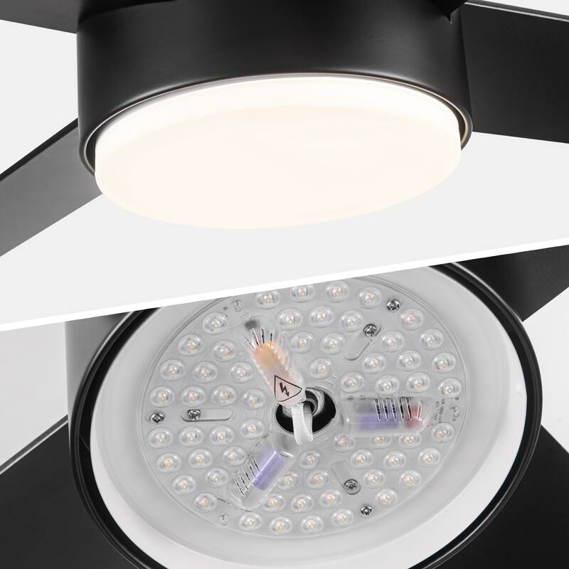 52" Integrated LED Light Matte Black Blade Ceiling Fan with Remote Control with 4 blades