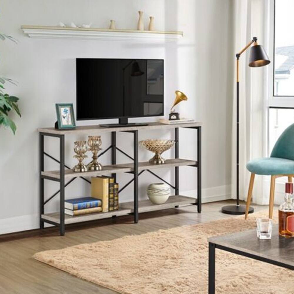 Retro Sofa Table Narrow Long 3 Tiers Console Table Living Room Gray