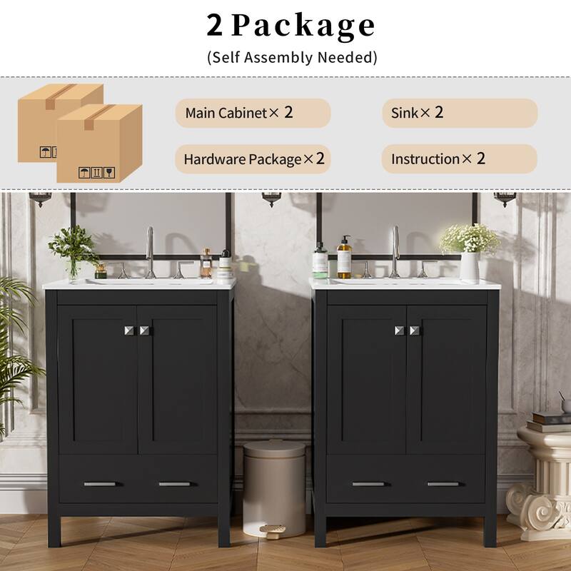 GDFStudio - Transitional Double Bathroom Vanity Set, Dual Undermount Sink, Soft-Close Doors & Double-Layer Door Shelf, Set of 2