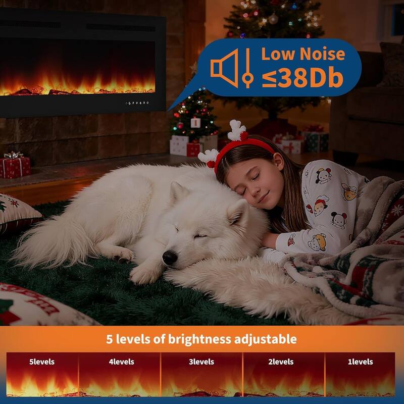 Wall Mount Electric Fireplace, Touch Screen and Remote Control, 12 Flame Colors