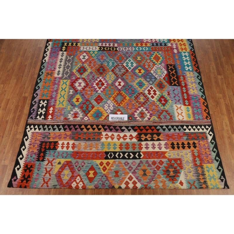 Flat Weave Colorful Kilim Area Rug Flatweave Wool Carpet - 8'4" x 11'9"