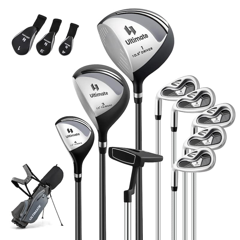 Gymax Men's Left-Handed Complete Golf Clubs & Bag Set w/460CC #1 - Grey