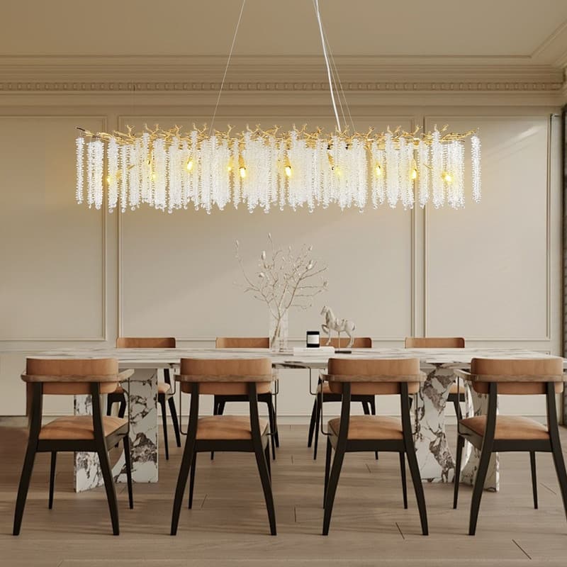 KAYLA Indoor Rectangle Crystal Chandeliers, Dining Room Light, Pendant Light Fixture for Kitchen Island
