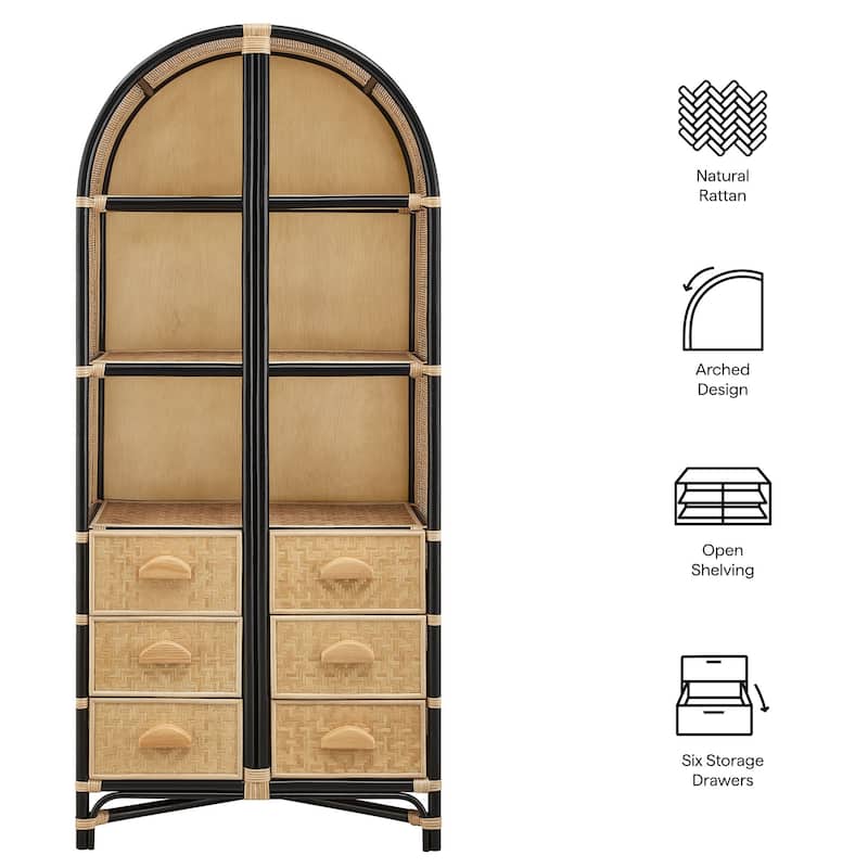 Jane 71 Inch Tall Arched Natural Rattan Bookshelf
