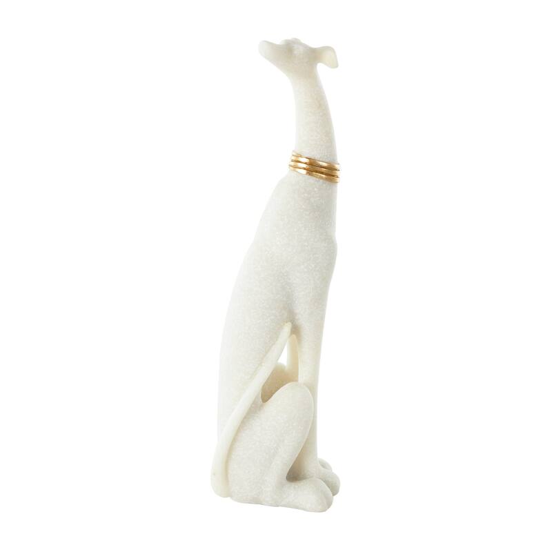 Cream Polystone Sitting Dog Decorative Sculpture with Gold Collar