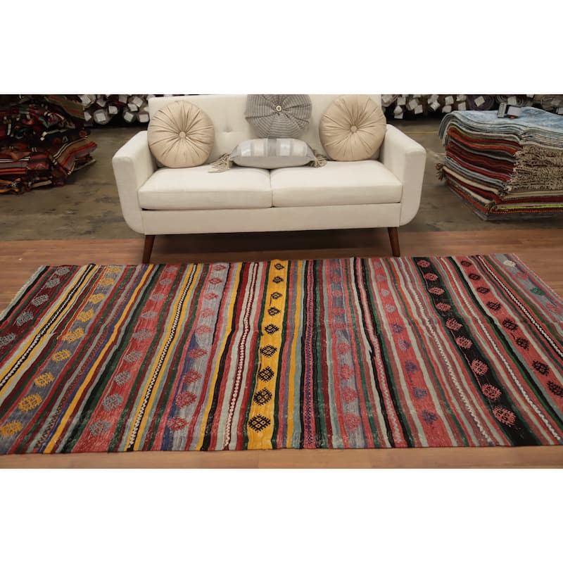 Hand Woven Oriental 100% Wool Carpet Southwestern Tribal Multi-Colored Kilim Area Rug - 10' 8'' X 4' 11''