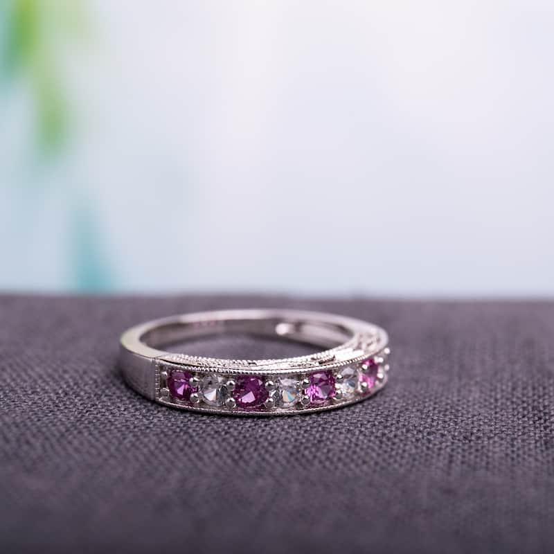 Miadora Sterling Silver Created Pink and White Sapphire Ring