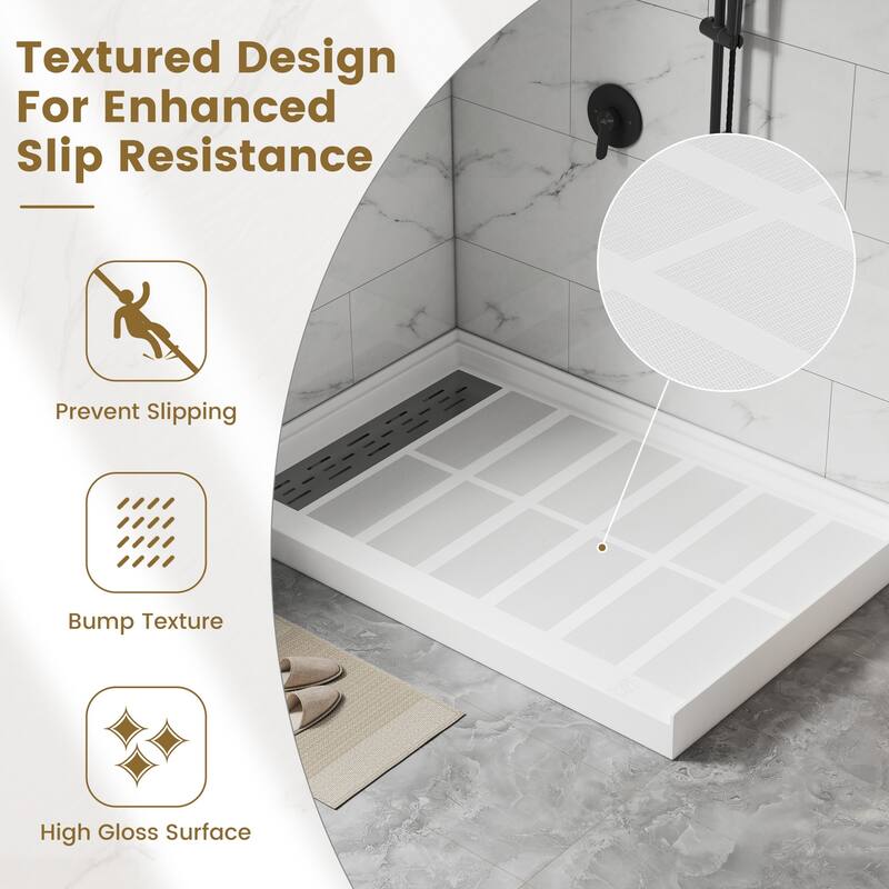 SMC Alcove Single Threshold Shower Pan Base, S/S Drain Cover Included, cUPC Certified, Slip-Resistant