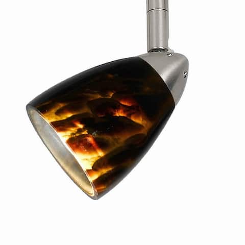 50 Watt Track Fixture with Handblown Glass Shade, Silver and Brown