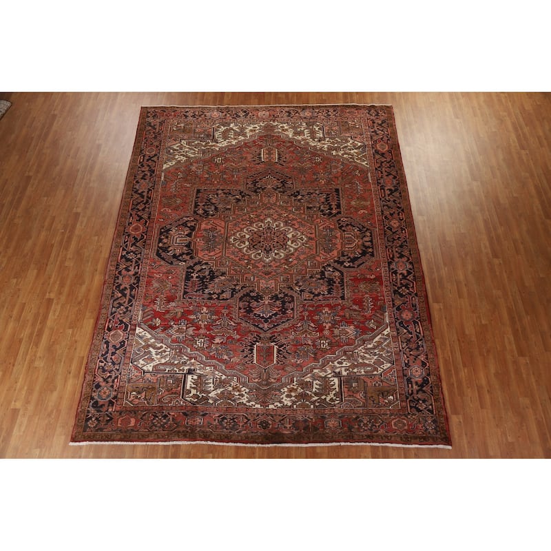 Hand Knotted Oriental 100% Wool Carpet Traditional Medallion Red Heriz Area Rug - 12' 9'' X 10' 0''