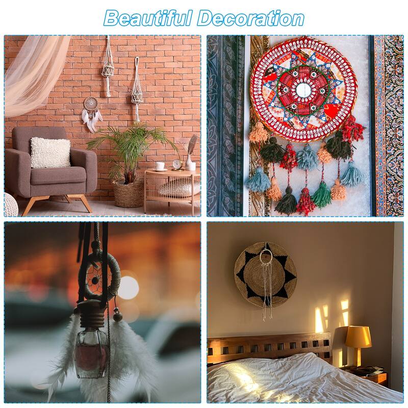 Dream Catcher Rings, 8Pcs Macrame Wreath Floral Round Ring Hoops, Gold