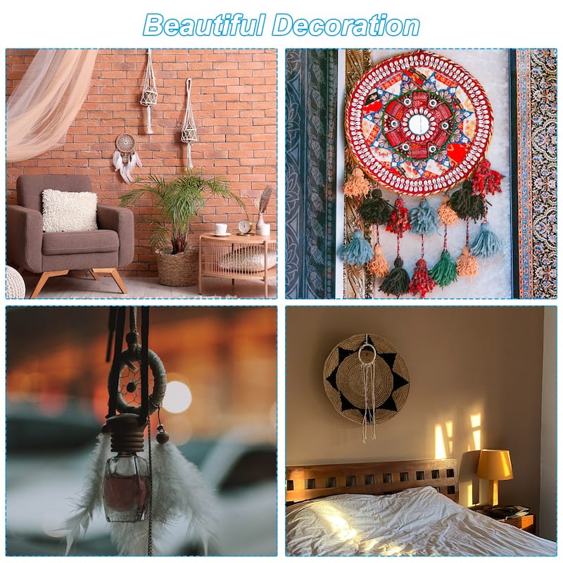 Dream Catcher Rings, Metal Heart Shape Macrame Wreath Floral Hoop - Silver