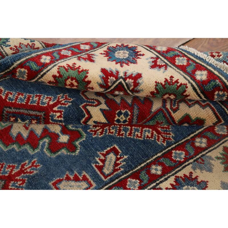 Blue Kazak Accent Rug Handmade Wool Carpet - 3'4" x 4'10"