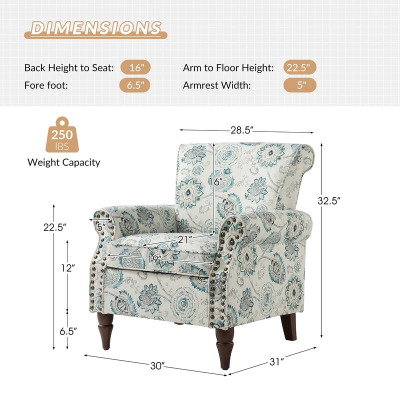 Nyctelius Nailhead Trim Traditional Accent Armchair with Rolled Arms by HULALA HOME