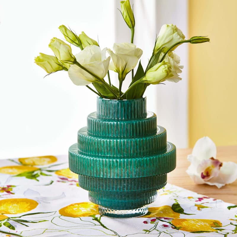 Escalera Decorative Glass Vase - 6.5" H, Green Novelty Vase for Spring & Summer Decor
