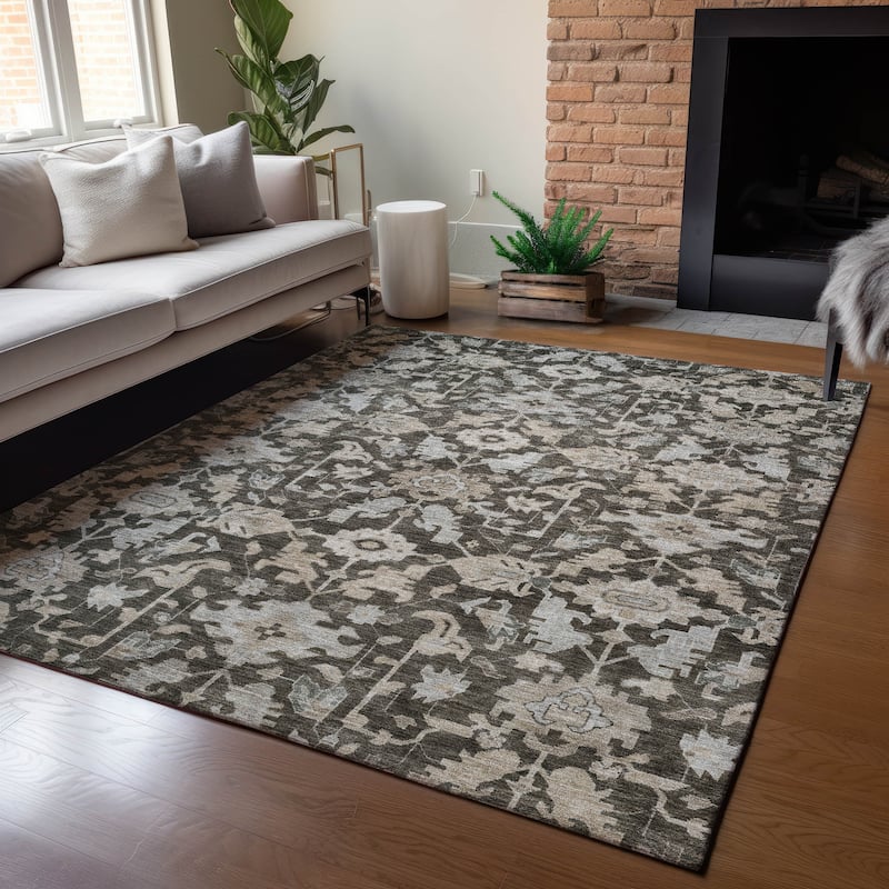 Machine Washable Indoor/ Outdoor Casual Traditional Chantille Rug