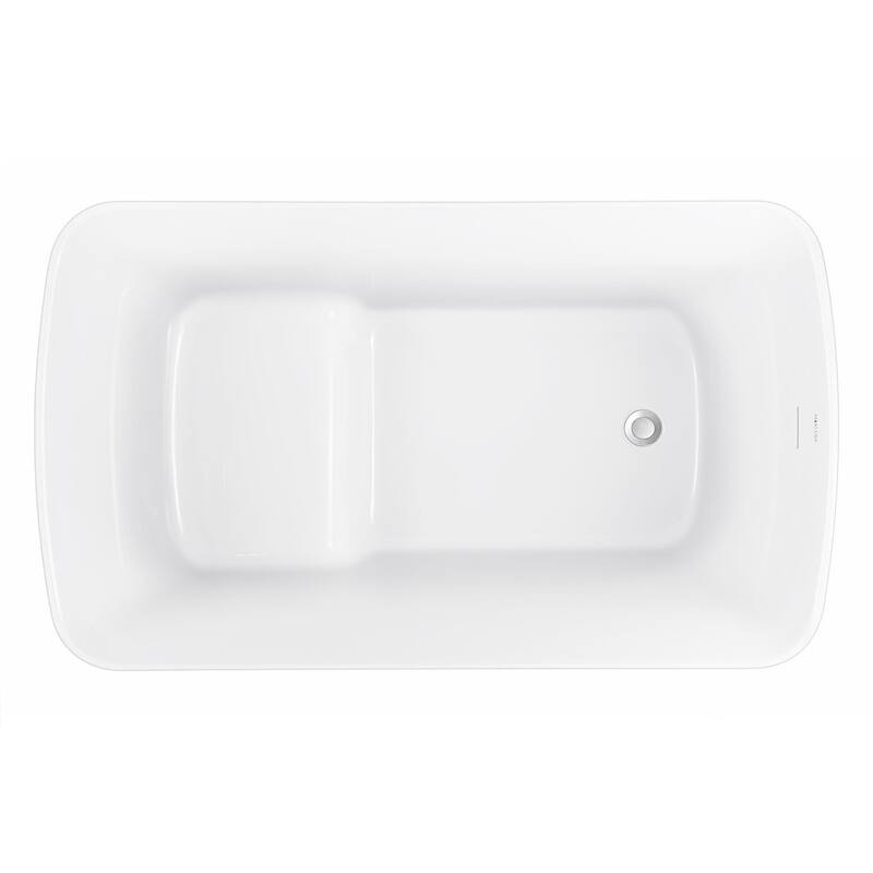 47 in. Glossy Acrylic Flatbottom Freestanding Non-Whirlpool Soaking Bathtub in White With Seat
