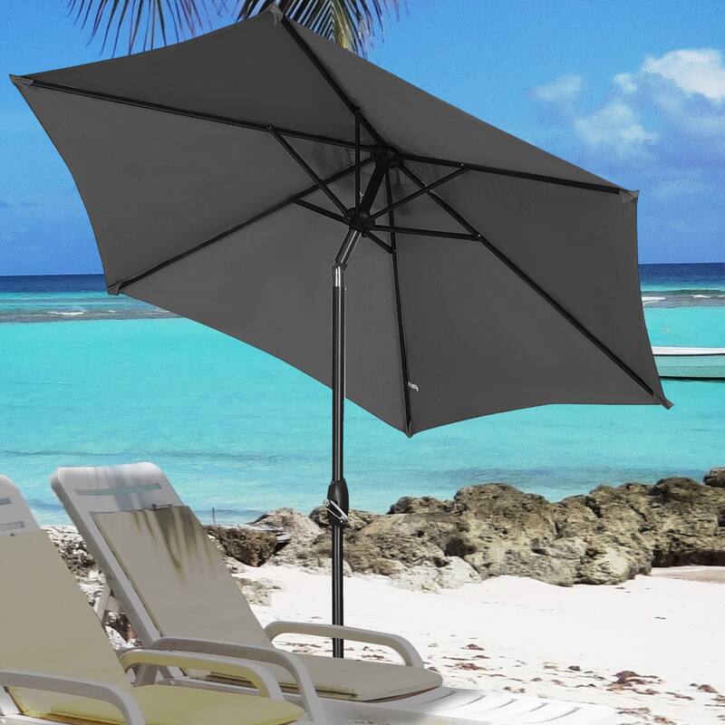 Autlaycil 9ft Patio umbrella Outdoor umbrella With Push-Button Tilt & Crank for Pool, Garden - Gray