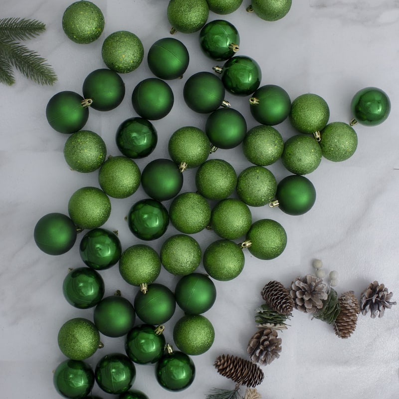 60ct Pine Green Shatterproof 4-Finish Christmas Ball Ornaments 2.5"