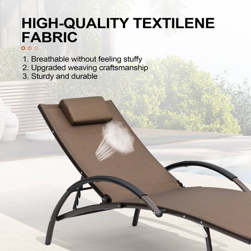Crestlive Products Outdoor Adjustable Reclining Chaise Lounge Chair with Armrest