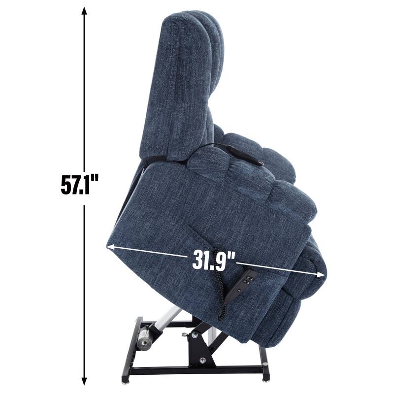 Blue Dual Motor Lift Recliner with Heat, Massage, Infinite Recline, and Heavy-Duty Support up to 350 lbs