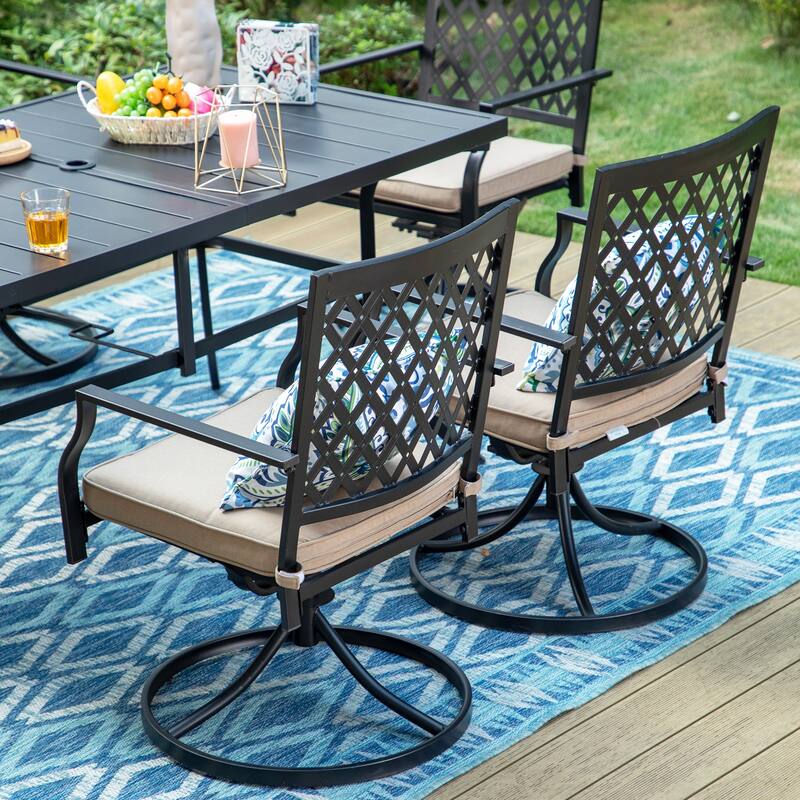 MAISON ARTS 7 Pieces Patio Dining Set, 6 x Swivel Dining Chairs with Cushion and 1 Metal Table with 2.6" Umbrella Hole