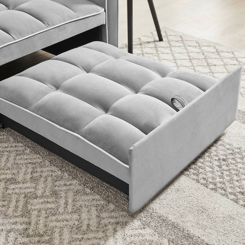 3 In1 Upholstered Sleeper Sofa with Poll out Bed,Adjustable Back and Side Pockets