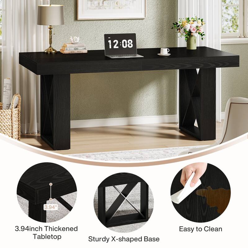 63-Inch Long Wood Computer Desk/Table, Study Writing Gaming Work Executive Desk for Home Office