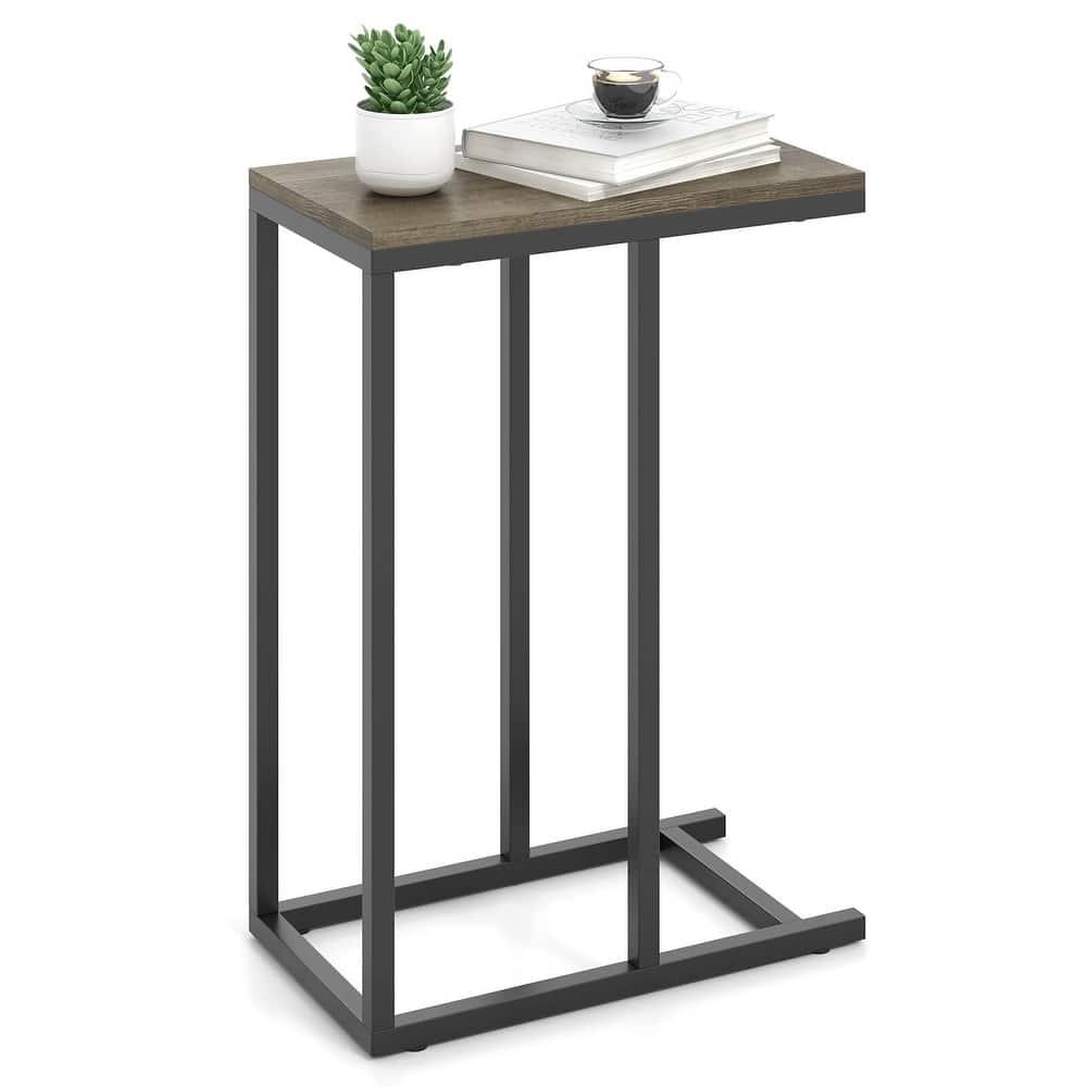 Costway C-shaped Side Table Industrial Sofa Table with Heavy-duty