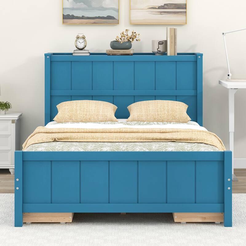 Full Size Platform Bed with Drawers and Storage Shelves