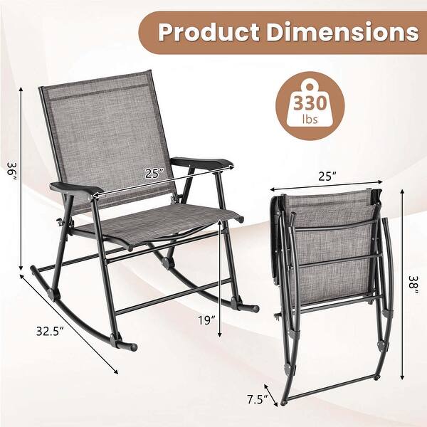 Costway 2pcs Patio Folding Rocking Chair Heavy-Duty Metal Frame - Light ...