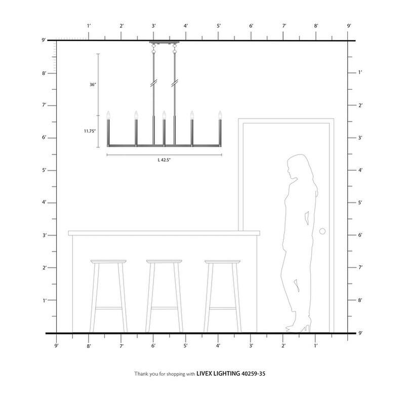 Livex Lighting 10-light Linear Chandelier, 40259-35 - 42.5" L, 15.5" W 18.5" - 48.5" ADJ H