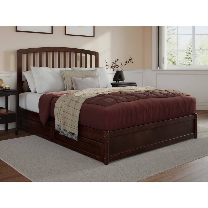 Lucia Platform Bed with Panel Footboard and Storage Drawers - Walnut - Queen