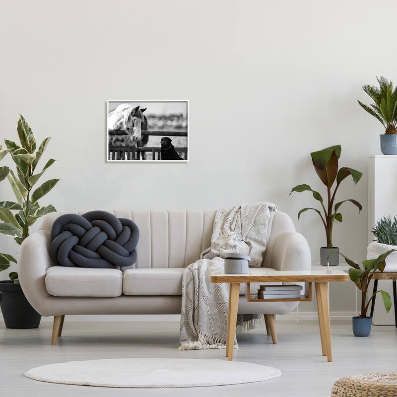 Stupell Dog & Horse Farm Animal Friends Monochrome Photography Framed Wall Art, Design by James Dobson