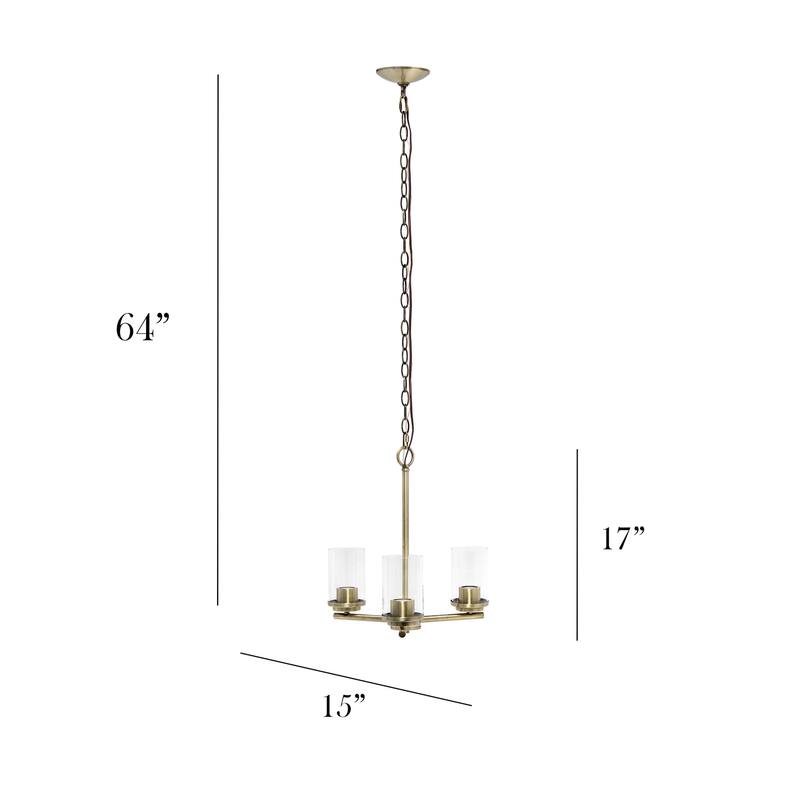 15" Industrial 3 Light Pendant Chandelier with Antique Brass Finish and Clear Glass Shade for Kitchen Island Lighting - 5.25
