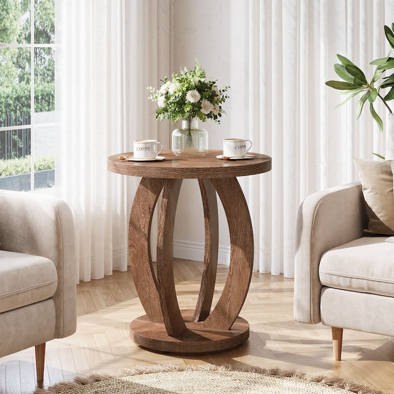 Round Side Table with Storage, Farmhouse End Table for Living Room Small Space