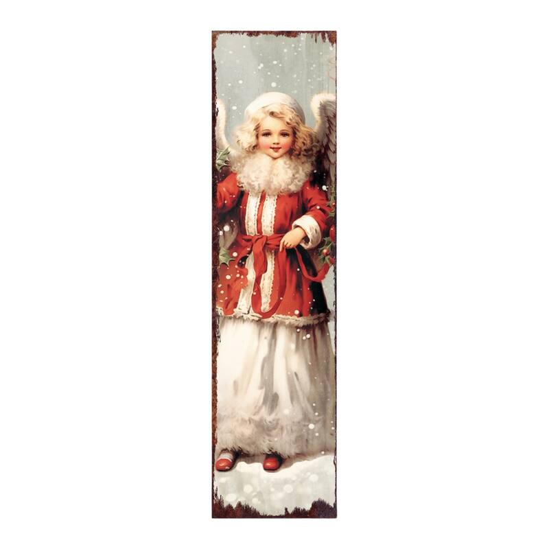 HomeRoots 36" Red And White Solid Wood Christmas Snow Scene Porch Sign