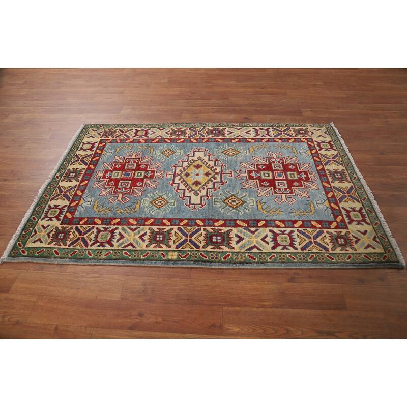 Blue Kazak Foyer Rug Handmade Geometric Accent Wool Carpet - 2'9"x 4'3"