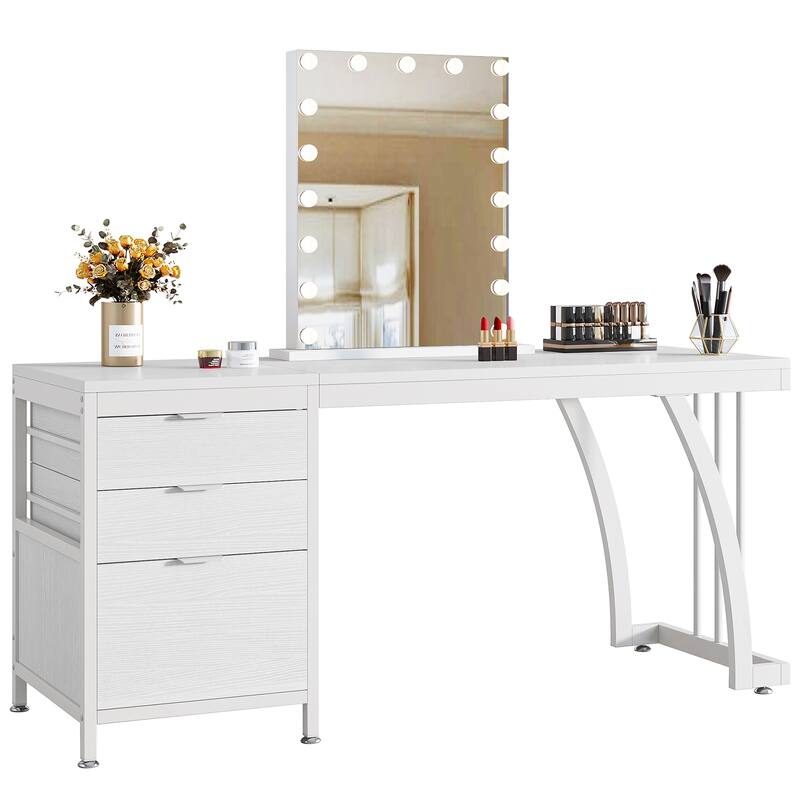 59" Large Vanity Desk with 3 Reversible Drawers, Chic Makeup Dressing Table Vanity Station for Women Girls Bedroom