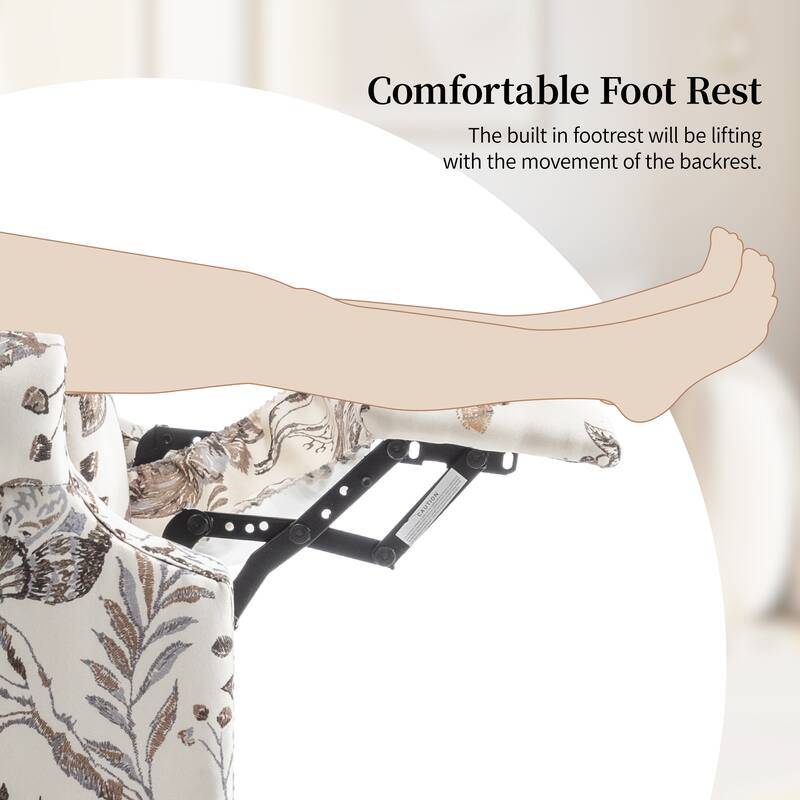 UIXE Roderich Farmhouse Floral Print Push Back Recliner Chair