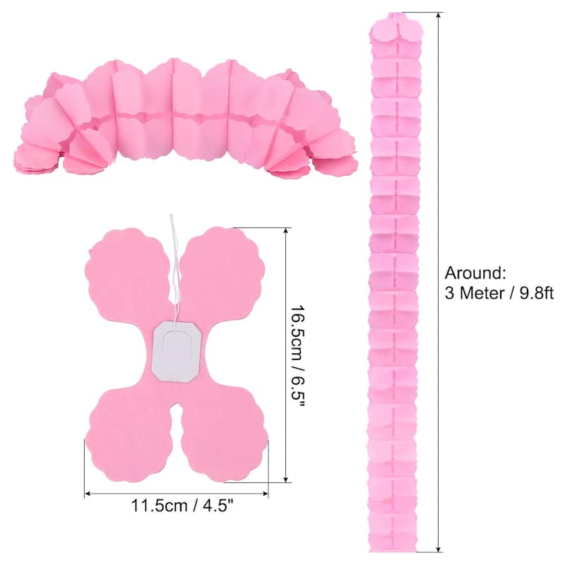 9.8ft Four-Leaf Garland, 9 Pack Tissue Paper Hanging Flower - Light Pink