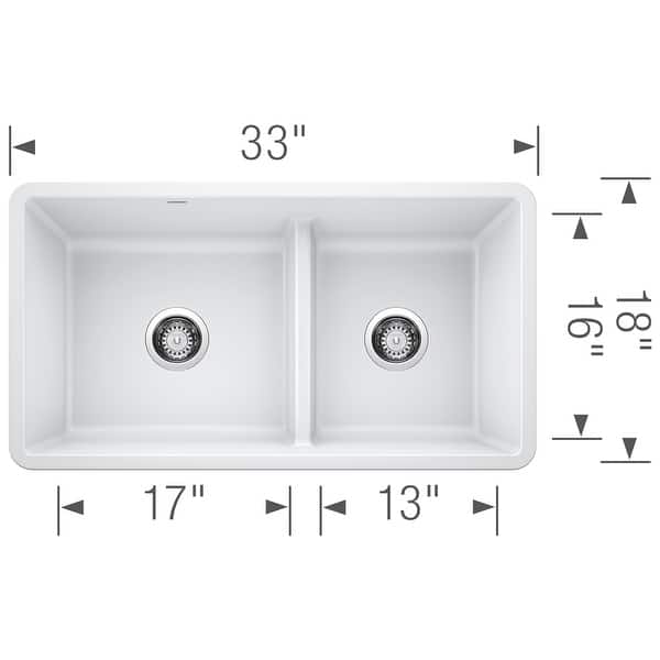 dimension image slide 0 of 6, Blanco Precis 18-In X 33-In Granite Kitchen Sink - 33" x 18" x 9.25"