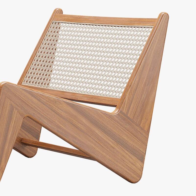 Modern Accent Chair，Rattan and Wood Lounge Kangaroo Chair For Living room, Bedroom, Courtyard, Light Wood - 23.62"