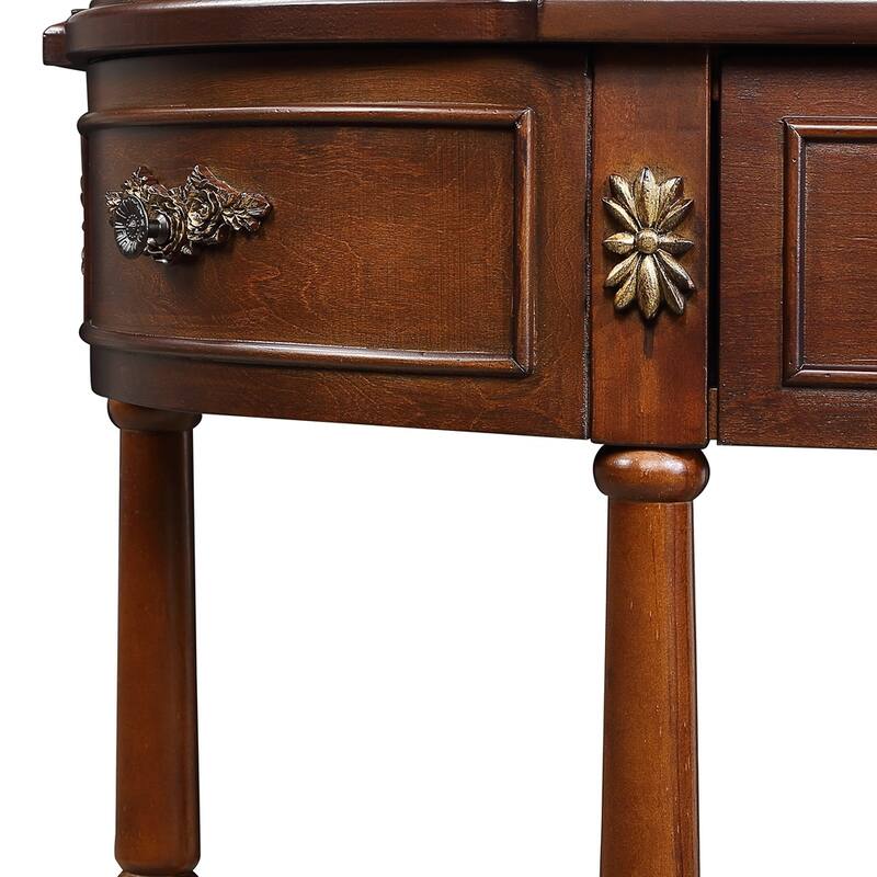 Living Room Hallway Retro Curved Wood Console Table Sofa Table with Shelf and 2 Drawers