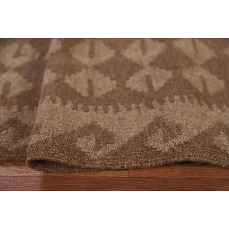 Hand Woven Oriental 100% Wool Carpet Southwestern Geometric Brown Kilim Area Rug - 9' 10'' X 6' 7''